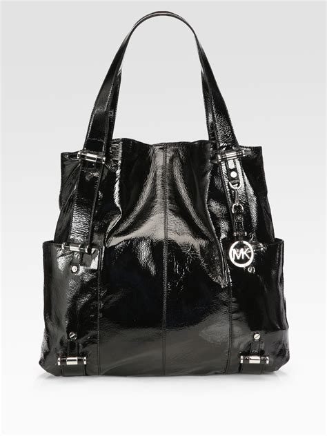 michael kors black soft leather purse|Michael Kors black patent tote.